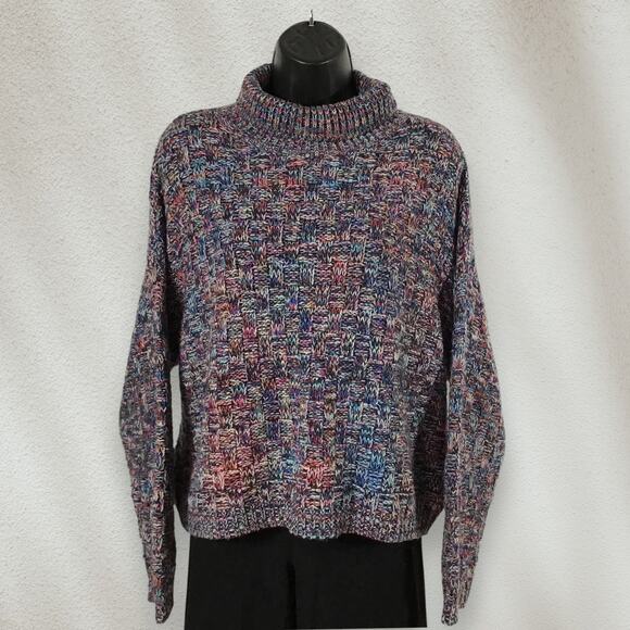 Elodie Multicolor Mohair Blend Chunky Knit Mock Neck Sweater Size M Cozy - Picture 2 of 9